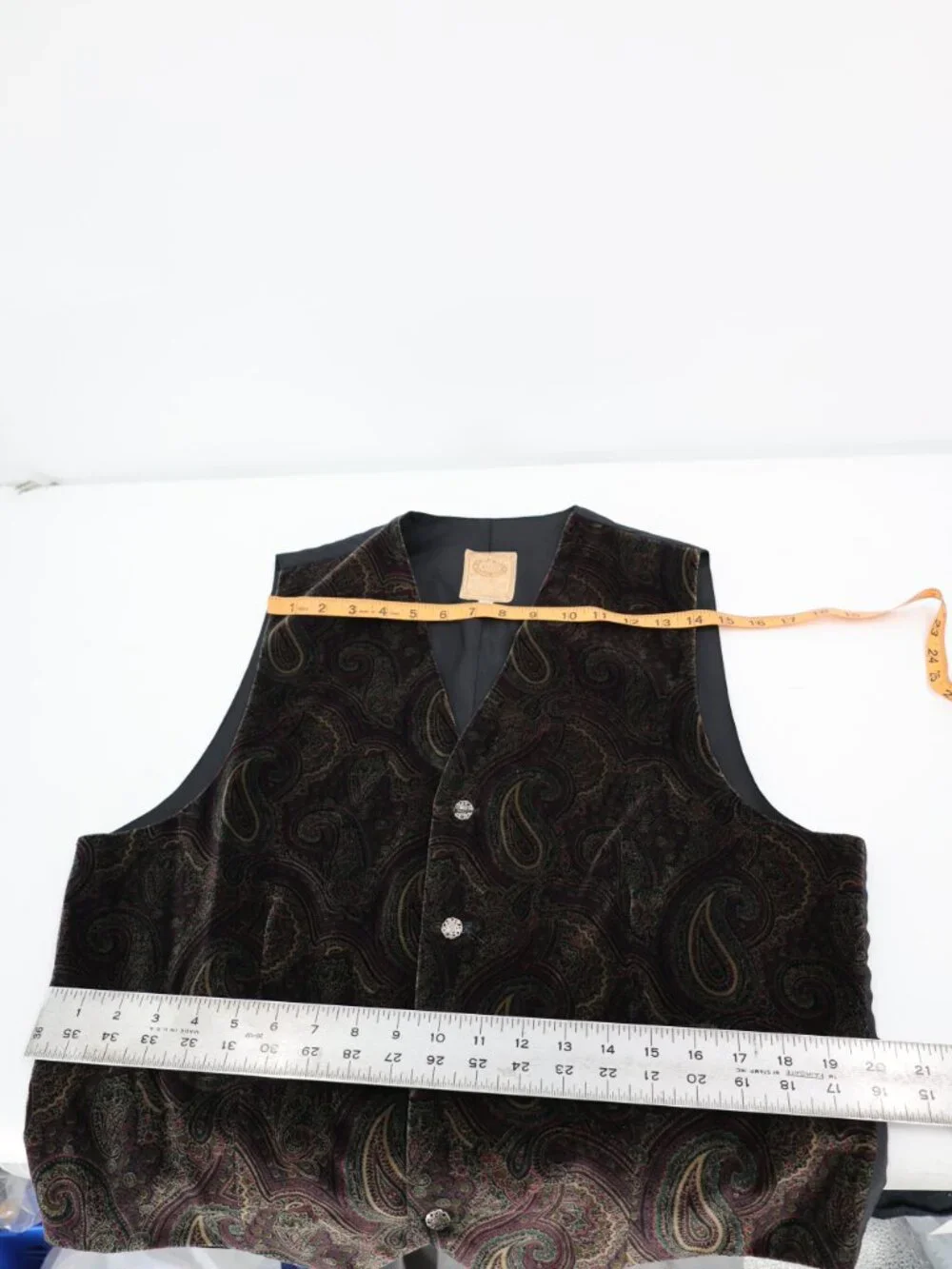 VTG Wah Maker Frontier Vest Mens Large Paisley Western V Neck velvet waistcoat