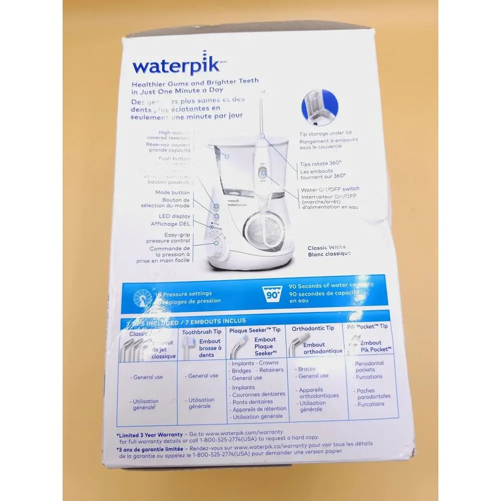 Waterpik Aquarius Water Flosser 10 Pressure Settings 7 Tips 90 Seconds WP-660