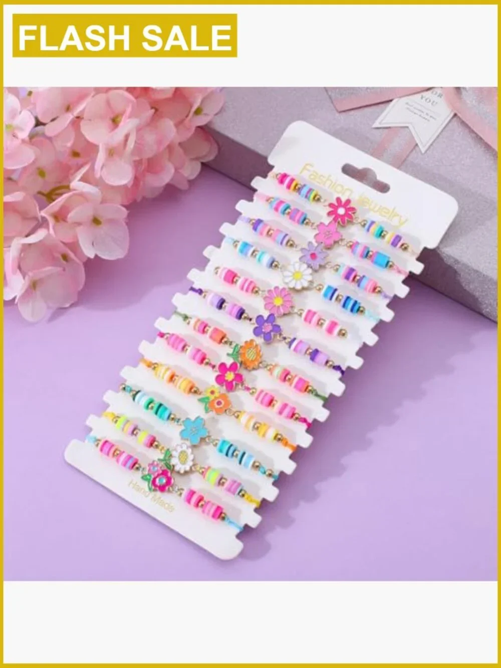 12 Flower Bracelets for Girls Toddler Jewelry Adjustable Party Favor Bulk