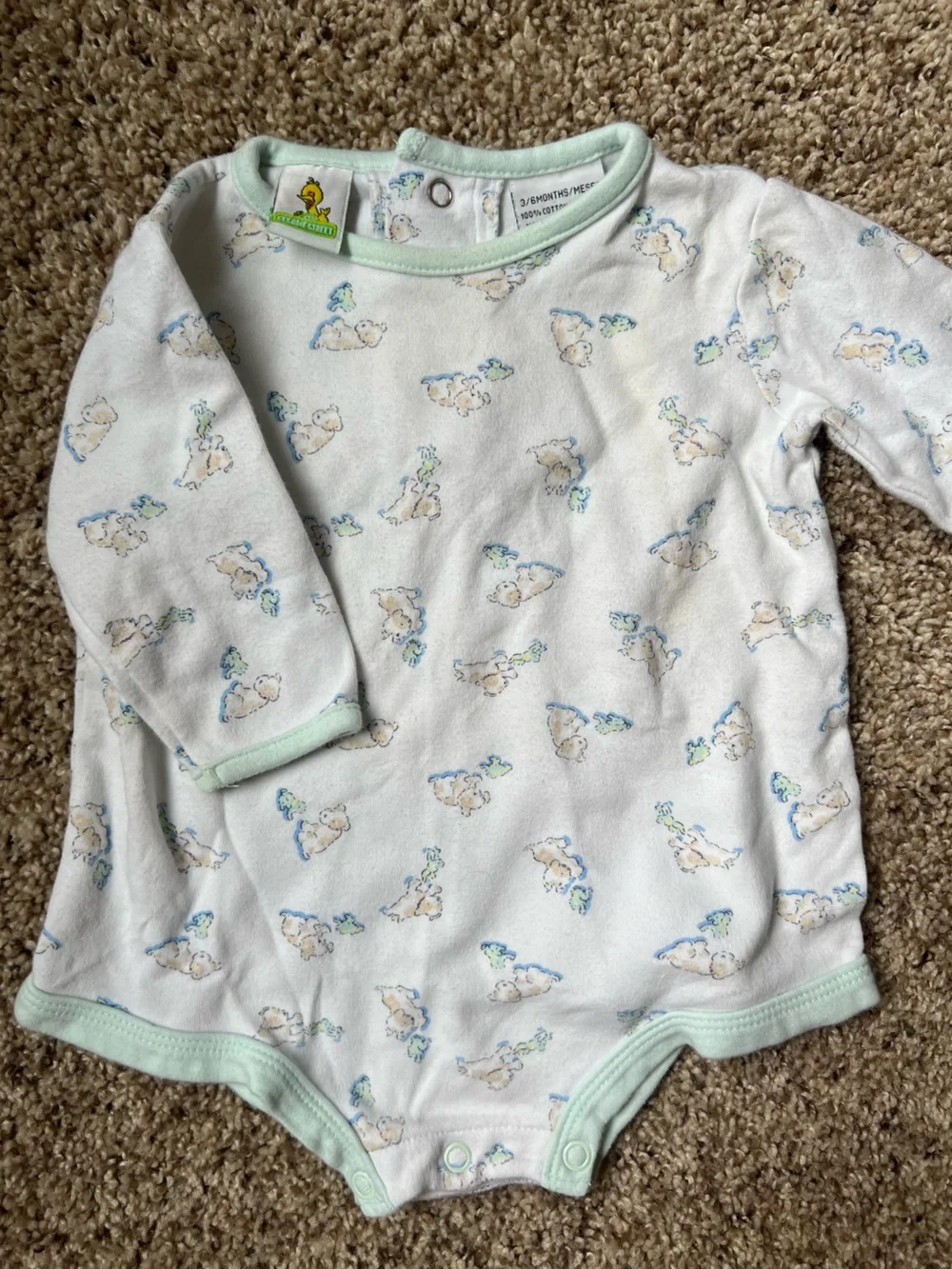 Vintage Sesame Street Baby Onesie Blue Sleep Sack Puppy 3/6 M
