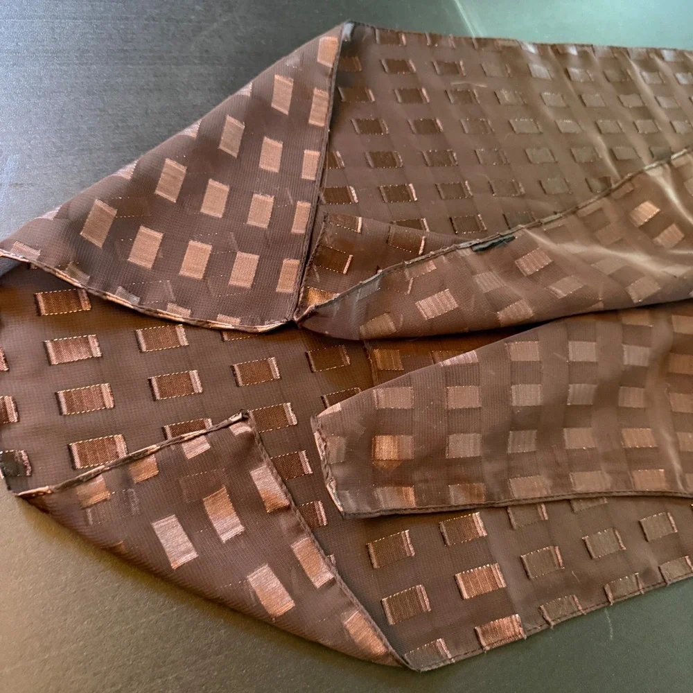 Brown Geometric Checkered Sheer Scarf Rectangular‎ Lightweight Accessory