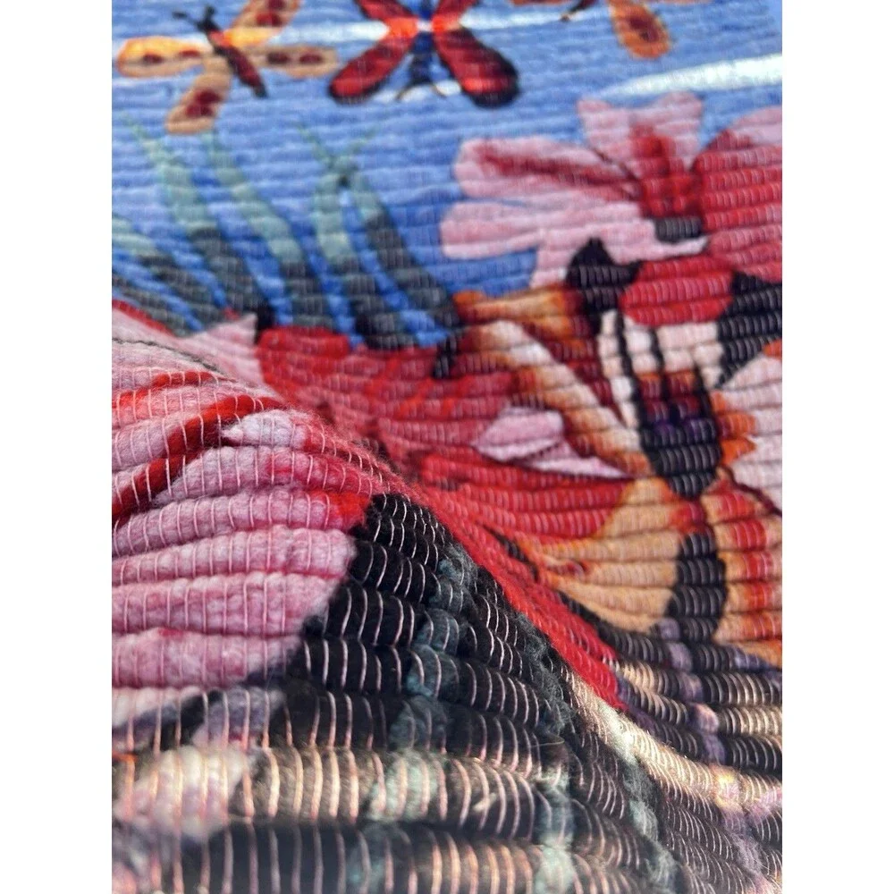 Vintage Handmade Peru Wool Butterfly Floral Tapestry Wall Hanging 23x15