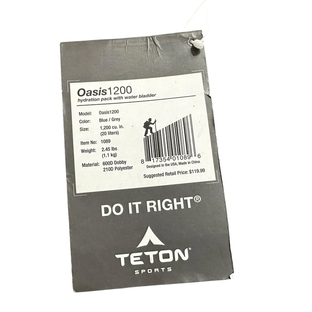 Teton‎ Sports Oasis 1200 Hydration Backpack Blue Gray Pack with Water Bladder