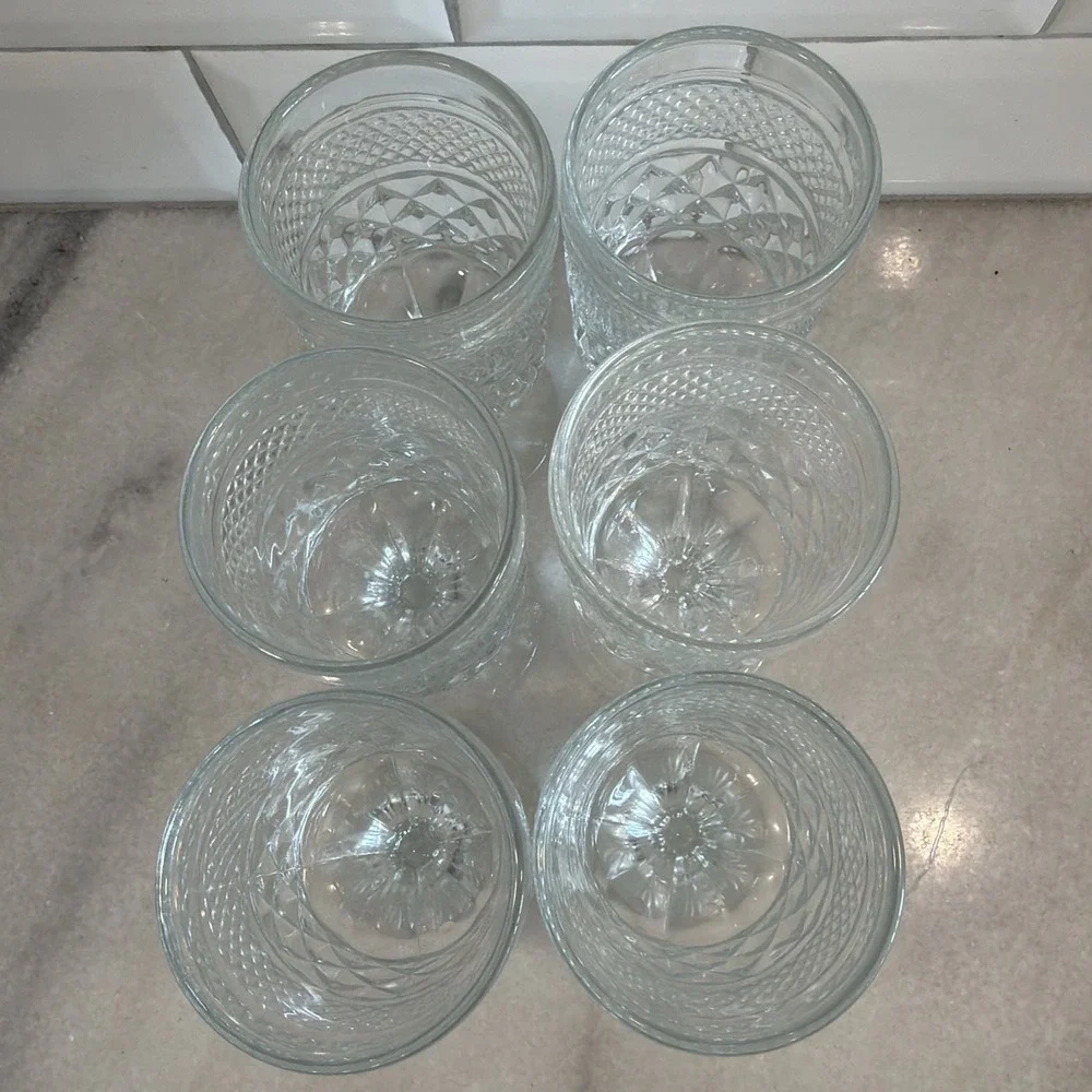 Set of 6 Vtg Wexford Anchor Hocking Glass Water Wine Goblets Diamond Cut Stemmed
