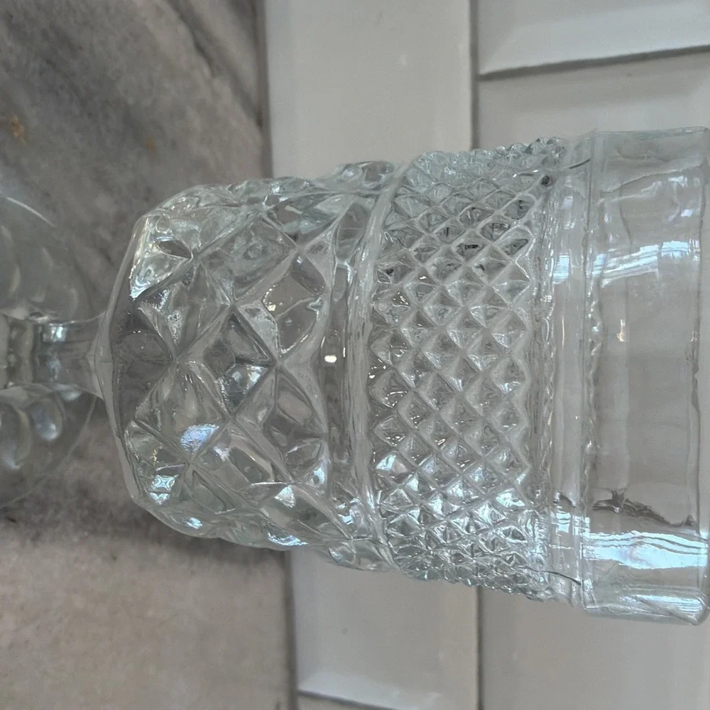 Set of 6 Vtg Wexford Anchor Hocking Glass Water Wine Goblets Diamond Cut Stemmed