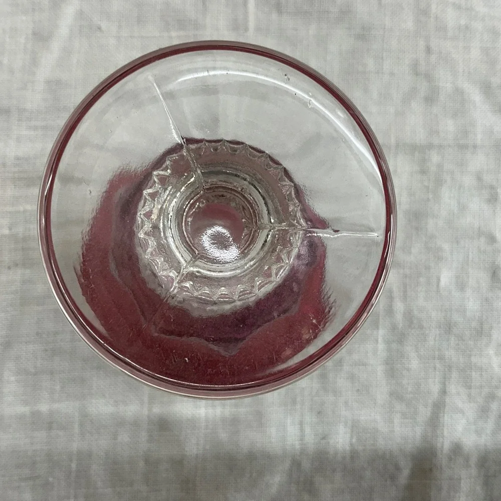 Vintage Cranberry Kings Crown Indiana Glass Cordial Liqueur Glasses Thumbprint 4