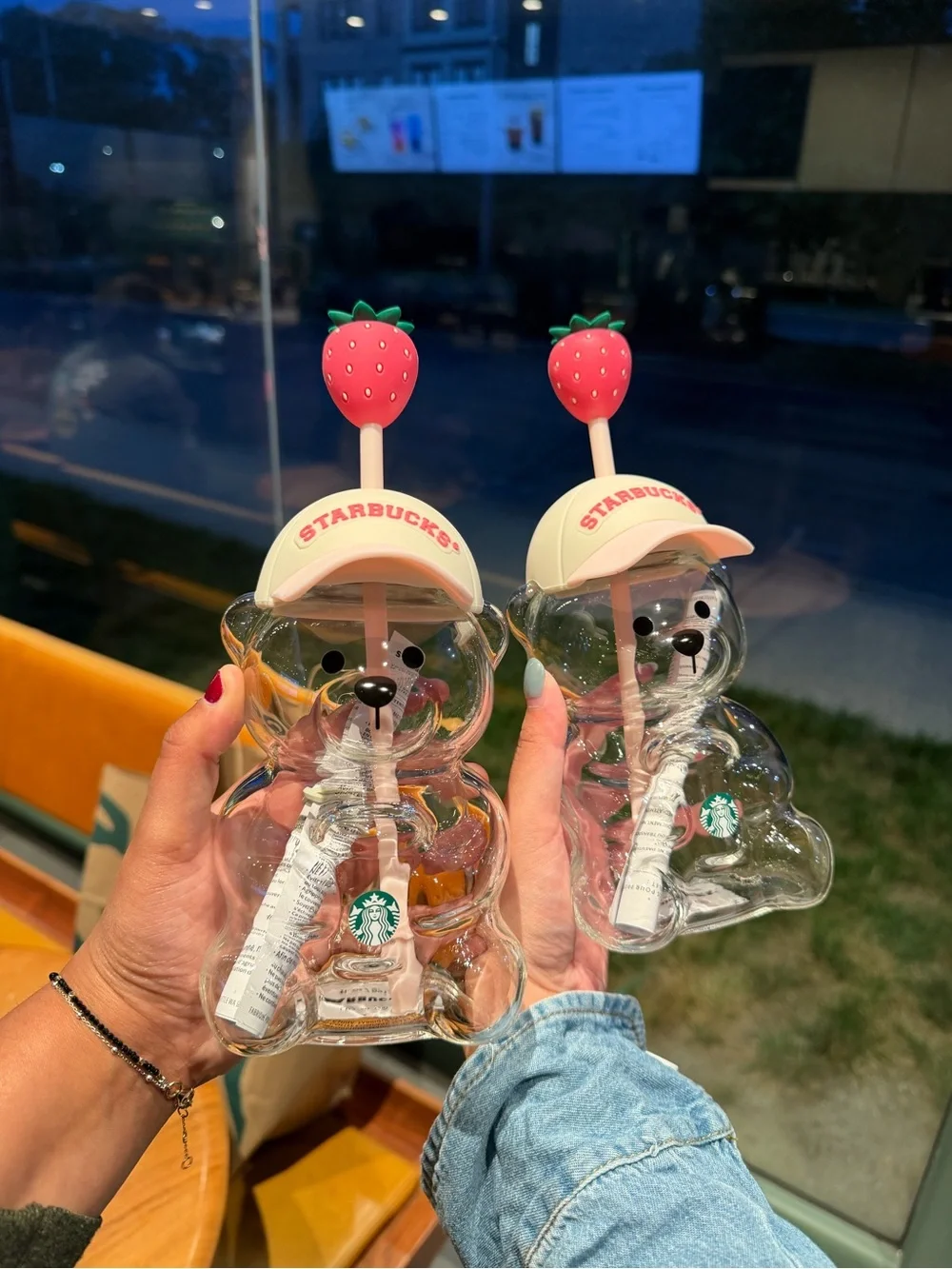 Starbucks Clear Bear Tumbler with Pink Strawberry 🍓 - Limited Edition