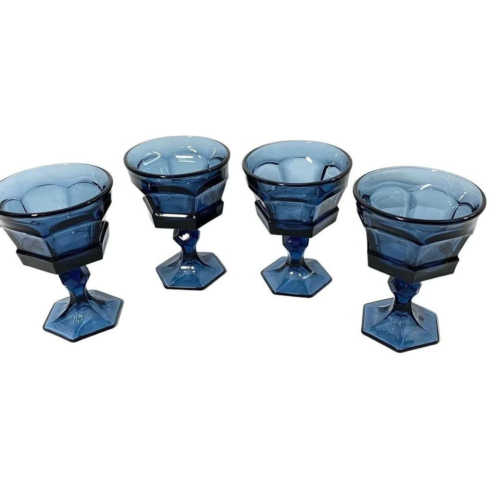 Four Vintage Cobalt Blue Drinking Glasses 5