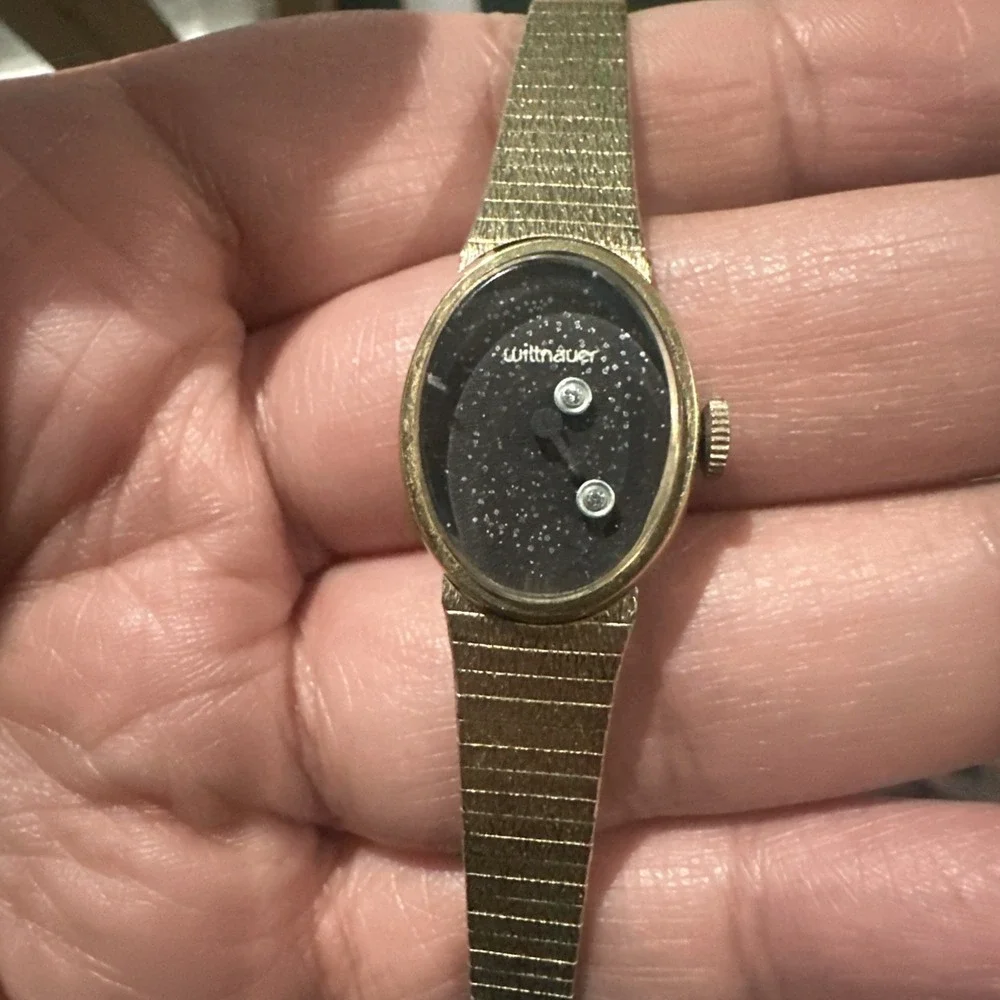 Works VTG WITTNAUER Ladies Watch Wind Up Diamond Galaxy Dial -GF Band- Rare 17mm