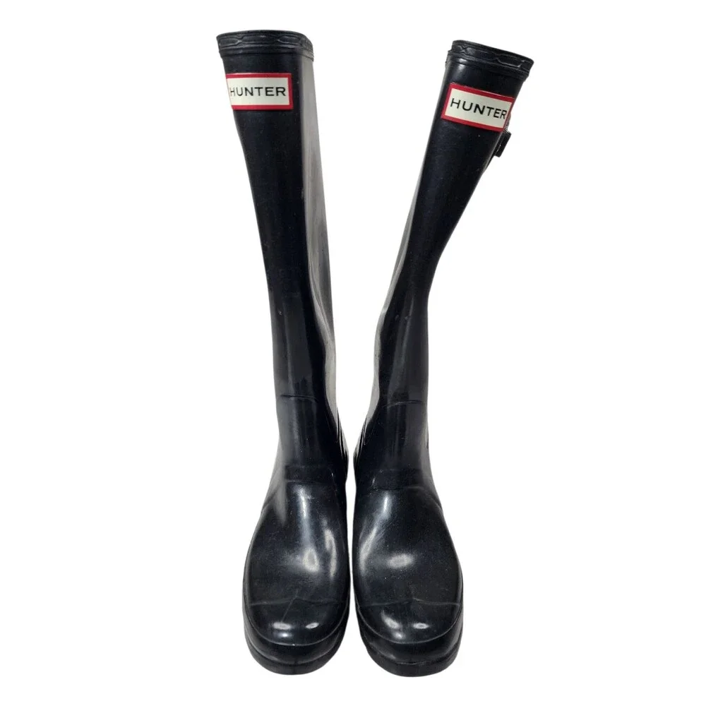 Hunter Sz 7 Mens 8 Womens Unisex Black Rubber Rain‎ Boots W23616