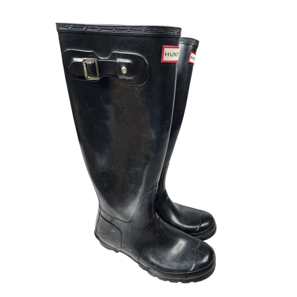 Hunter Sz 7 Mens 8 Womens Unisex Black Rubber Rain‎ Boots W23616