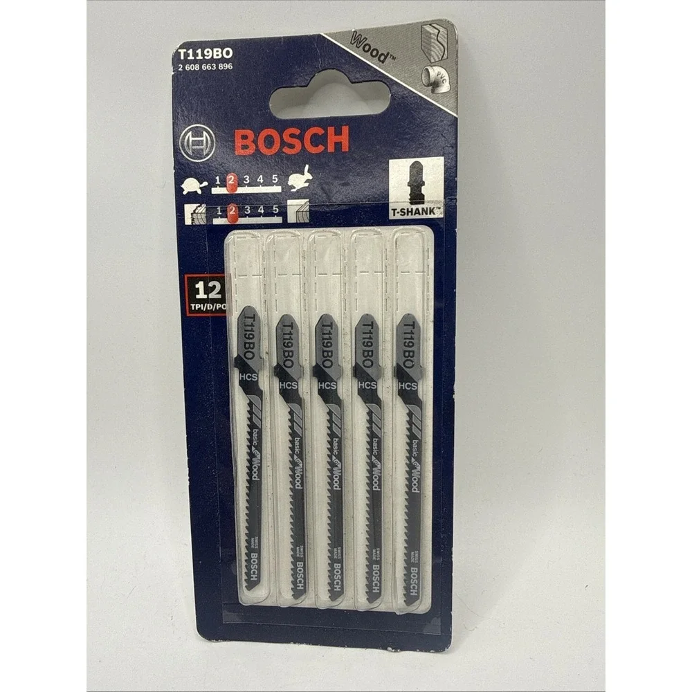 BOSCH 5 PACK‎ T-SHANK JIG SAW BLADES T119BO CUTS WOOD 12 TPI JIGSAW NARROW CUTS