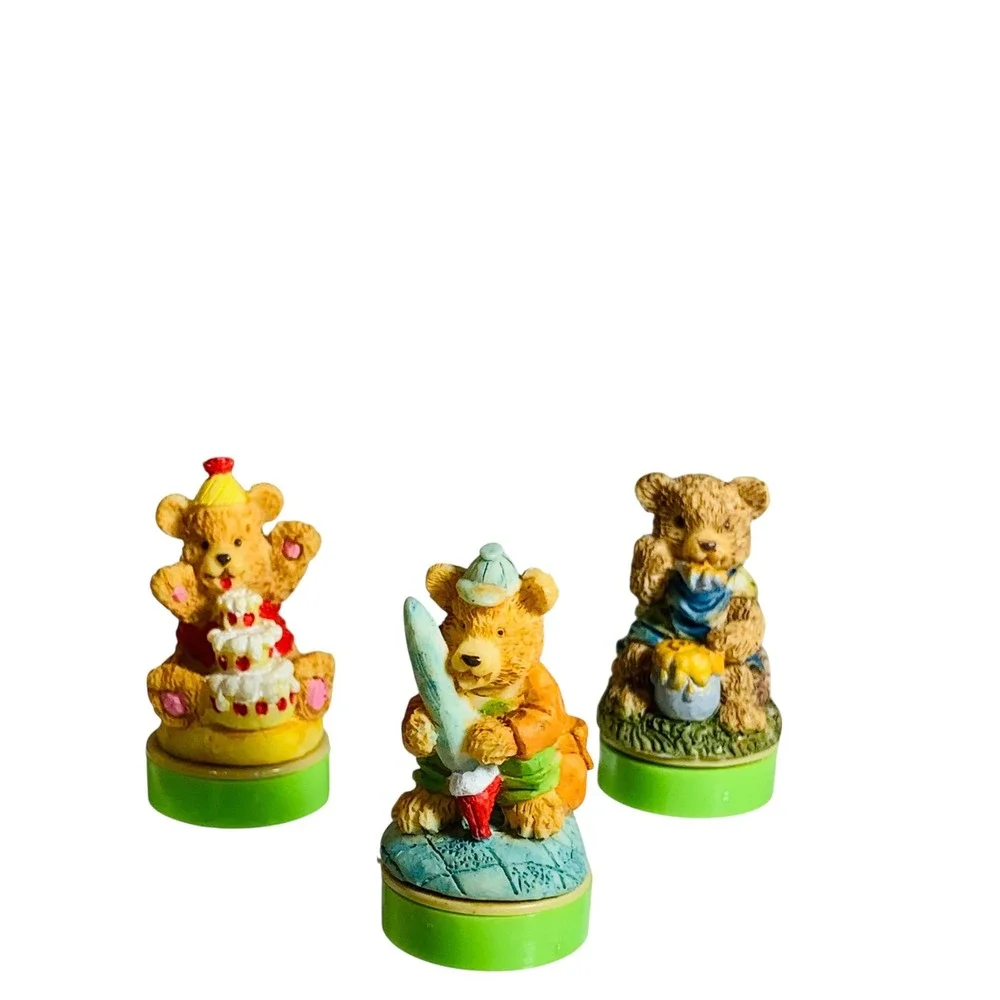 Vtg Mini‎ Stamp Lot 90s Kidcore Holiday Sports Bear Egg Head Craft Set 19 +Pads