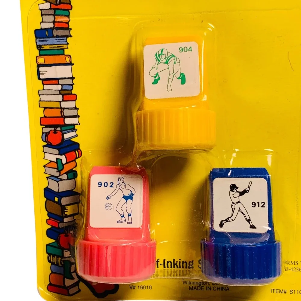 Vtg Mini‎ Stamp Lot 90s Kidcore Holiday Sports Bear Egg Head Craft Set 19 +Pads