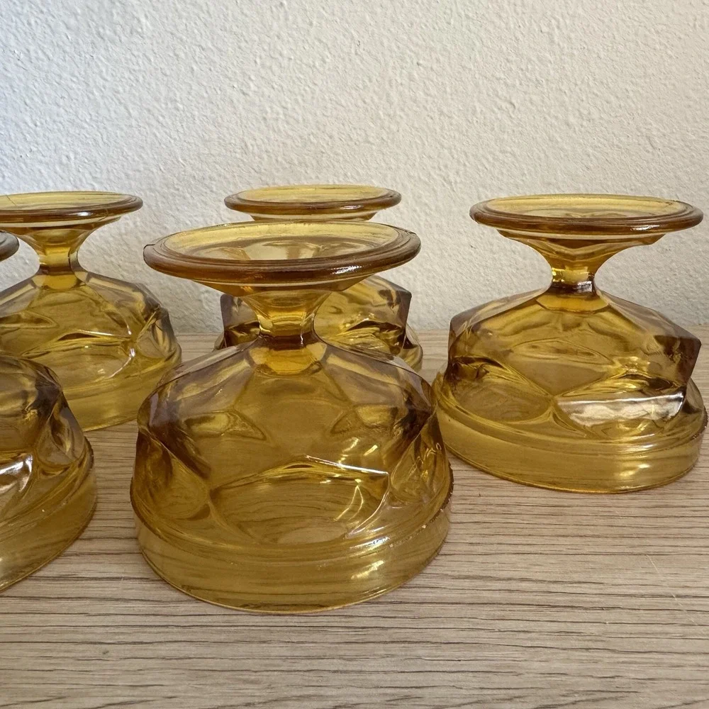 6 Anchor Hocking Fairfield Amber Low Sherbet Set Vintage Honey Gold Stemware Lot