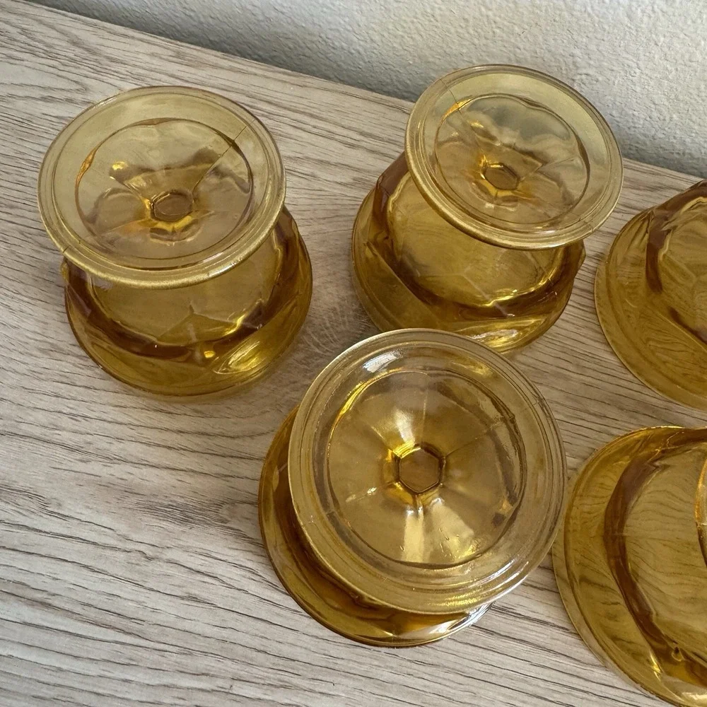 6 Anchor Hocking Fairfield Amber Low Sherbet Set Vintage Honey Gold Stemware Lot