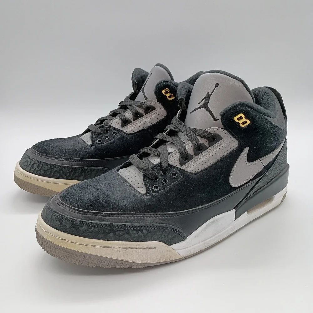 Air Jordan 3 Retro Tinker Black Cement Mens 12 Black‎ Gray Gold Sneakers