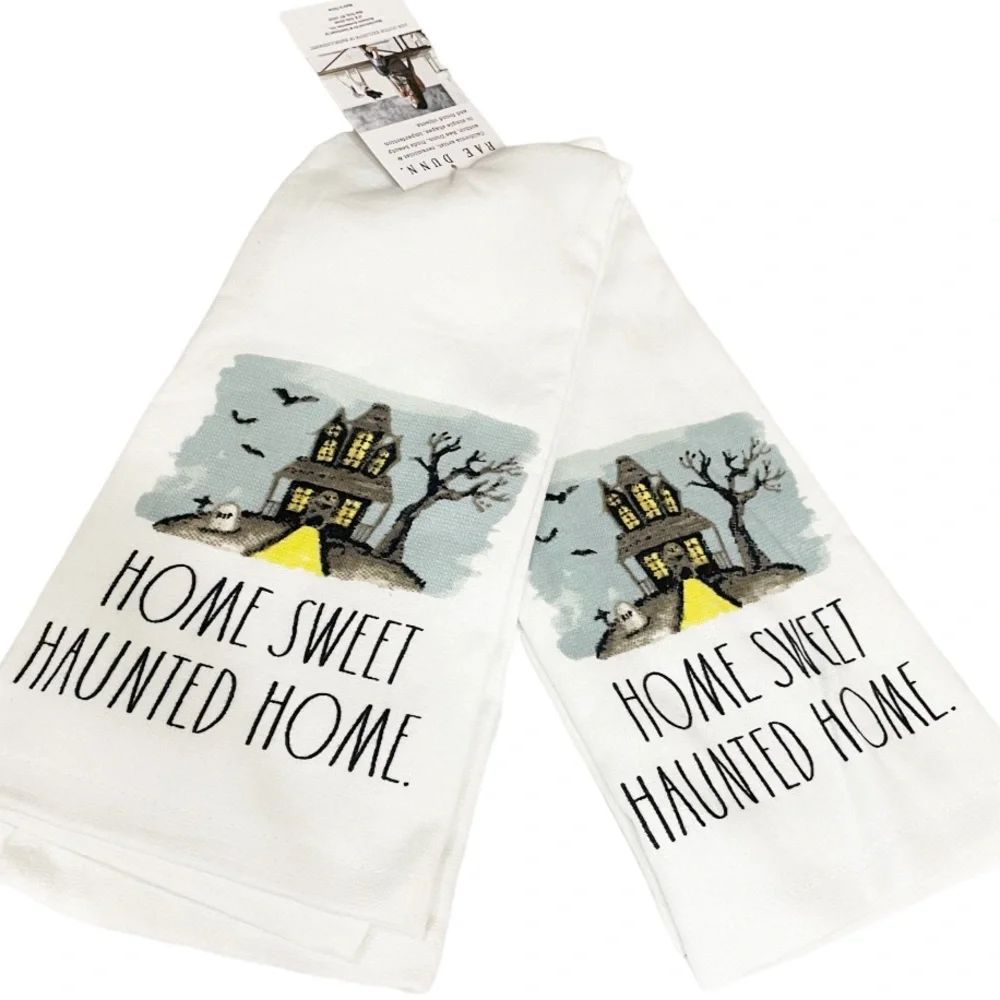 NEW 👻Rae Dunn HOME SWEET HAUNTED HOME👻 Set of 2 Kitchen Towels
