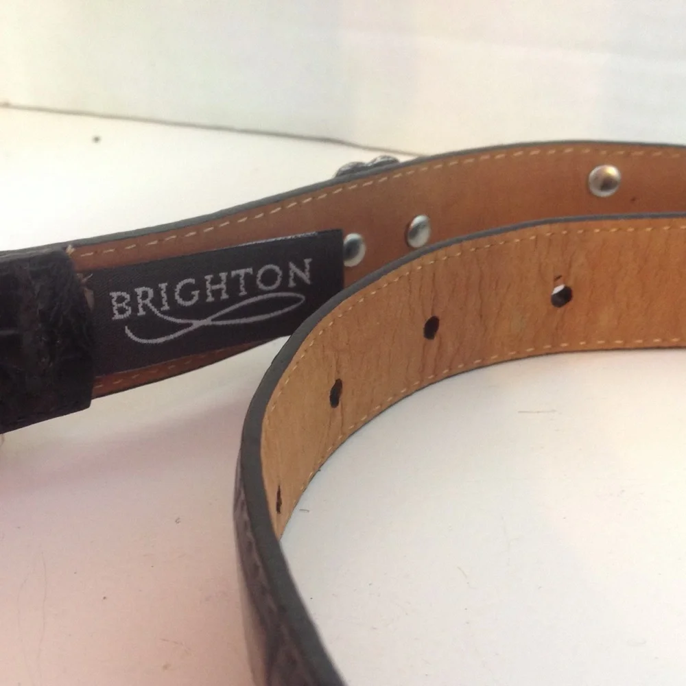 Brighton Black Leather Belt Silver Medallions