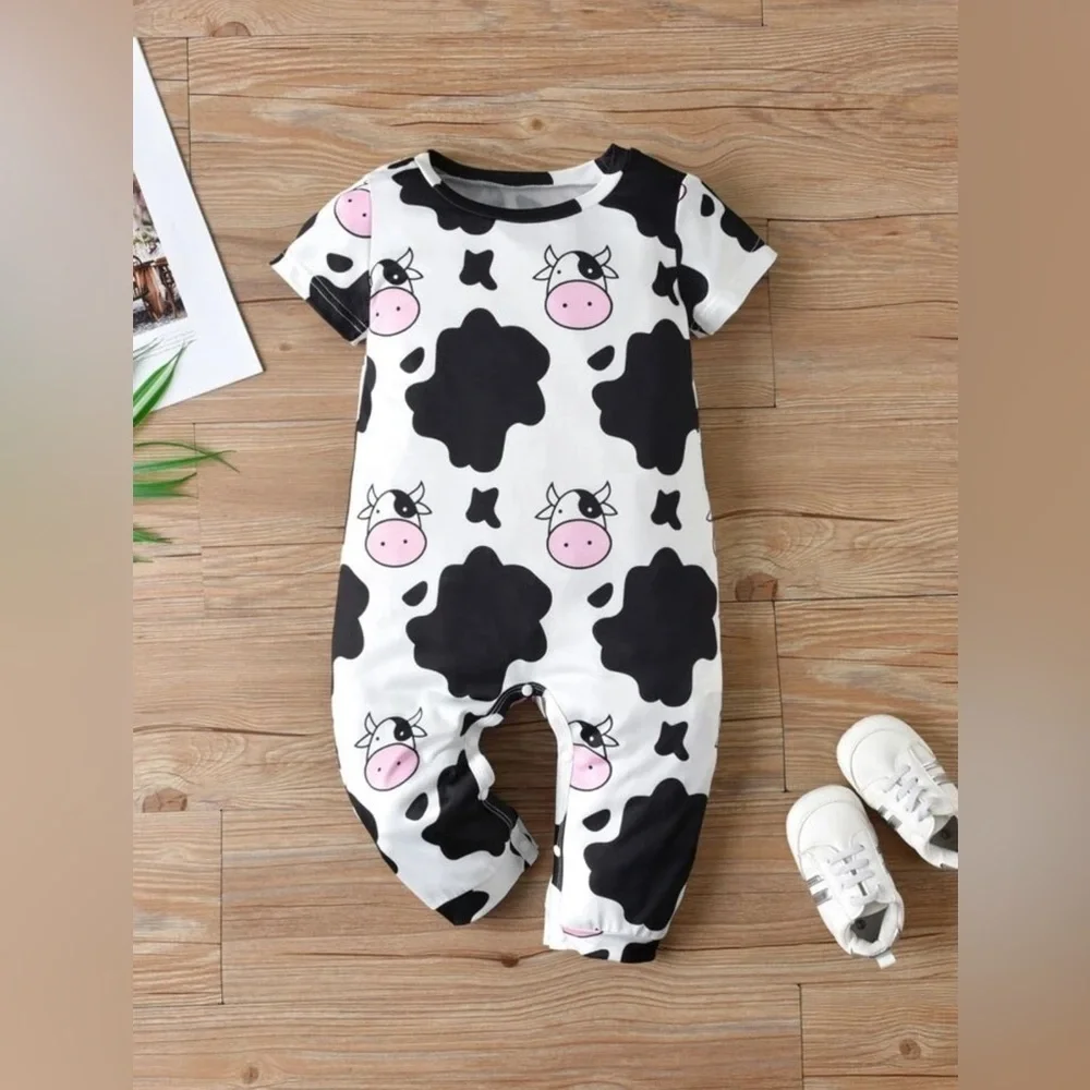 Shein‎ Black & White Cow Infant Romper
