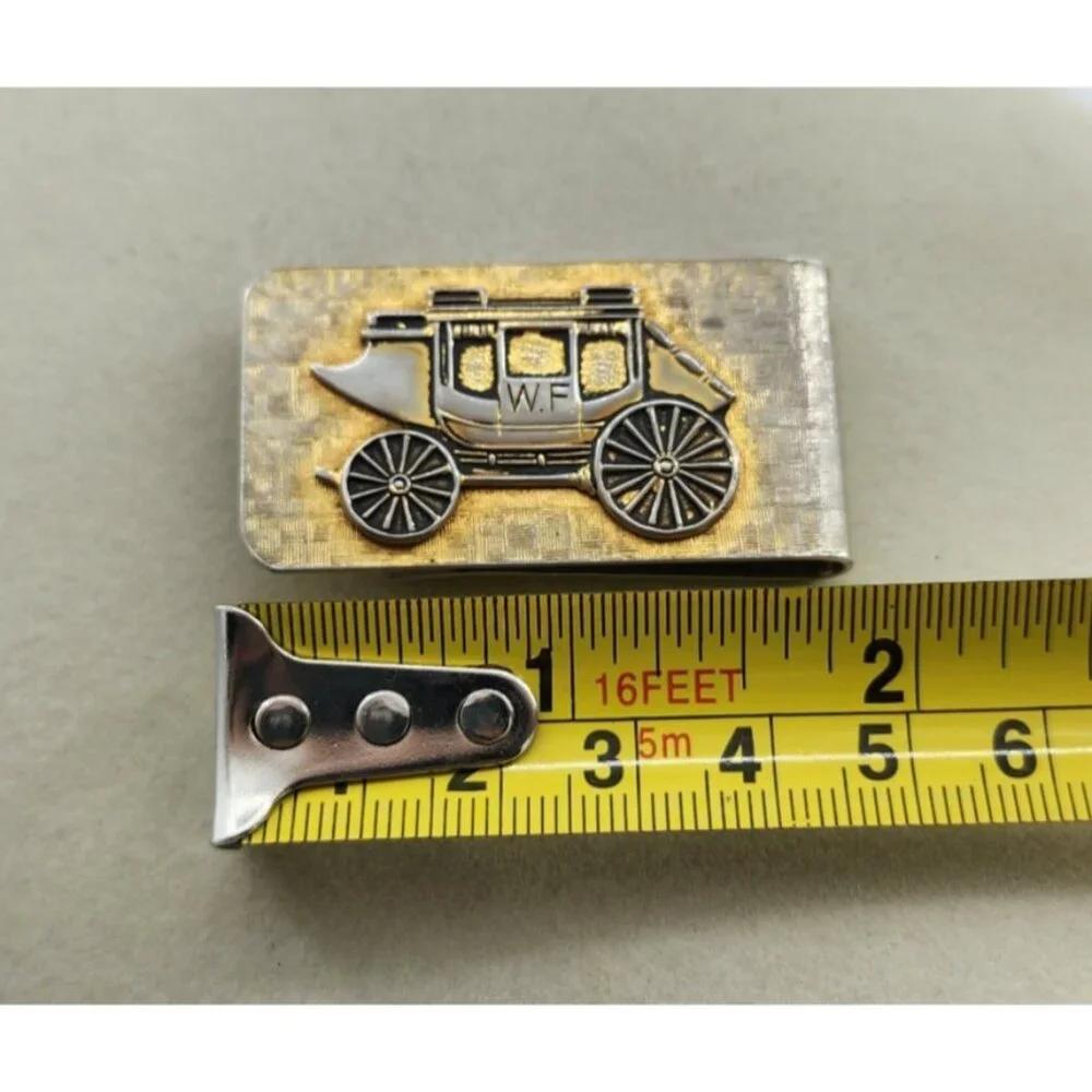 Vintage Wells Fargo US Mail Stage Coach Money Clip Gold/Silver‎ Toned 2