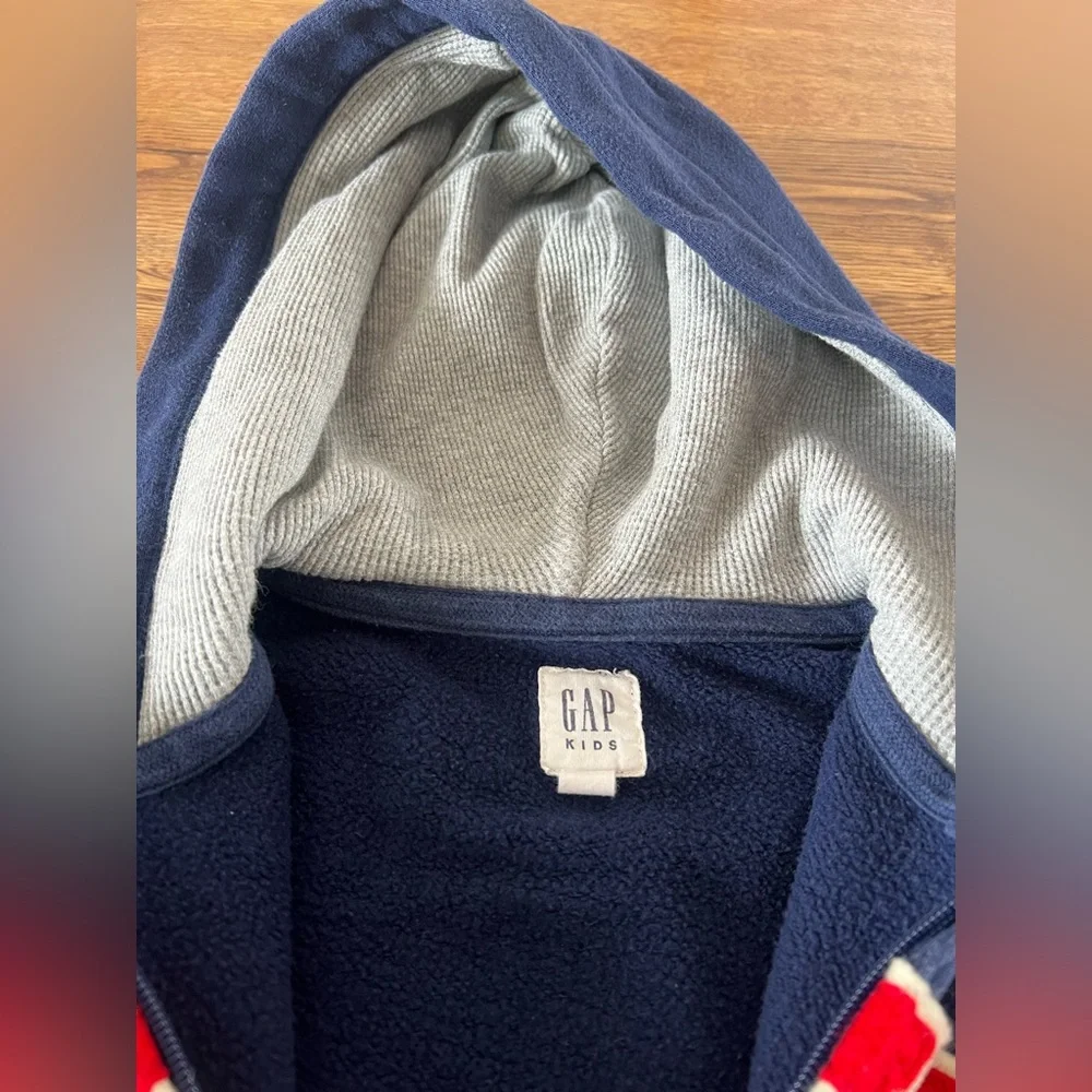 GAP Kids navy zip hoodie with patches size 8