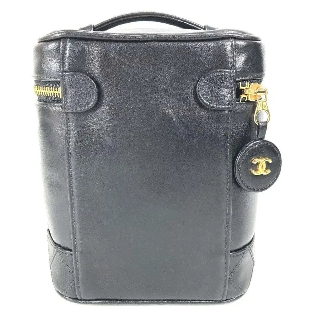 CHANEL Black Leather Logo Pouch
