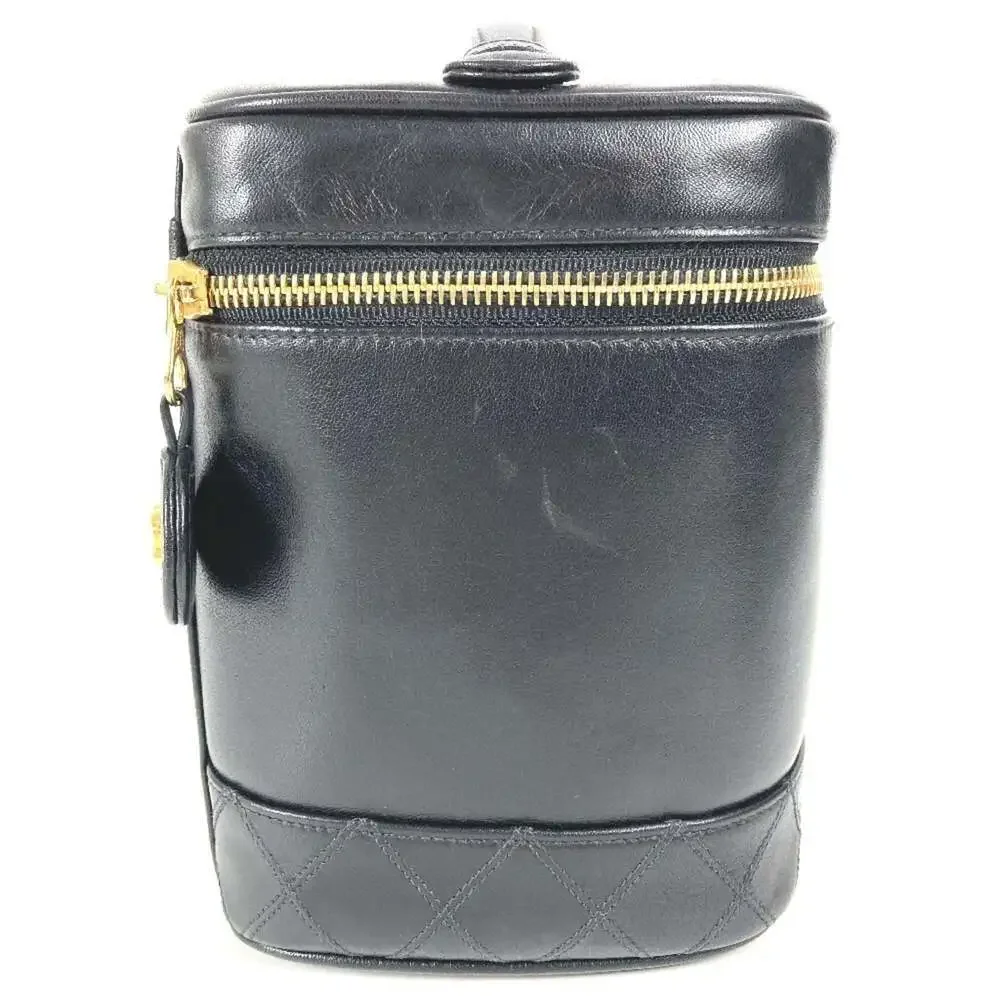 CHANEL Black Leather Logo Pouch