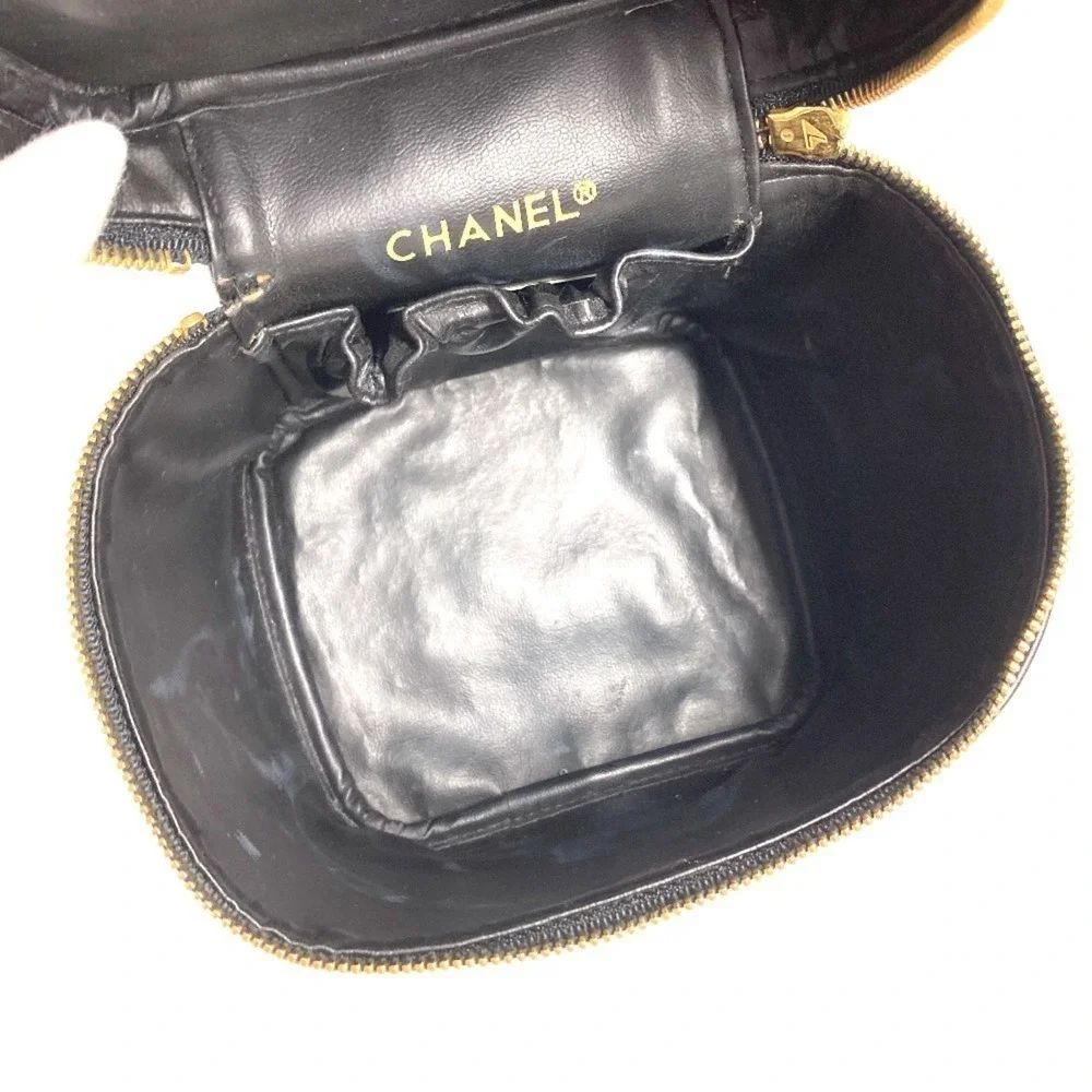CHANEL Black Leather Logo Pouch