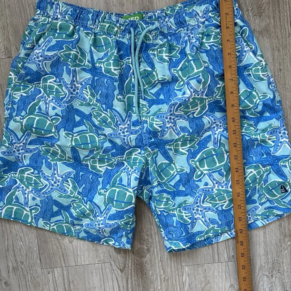 TED Lapidus Men's Swim Trunks Blue/Green Sea Turtle Starfish Print Size XL