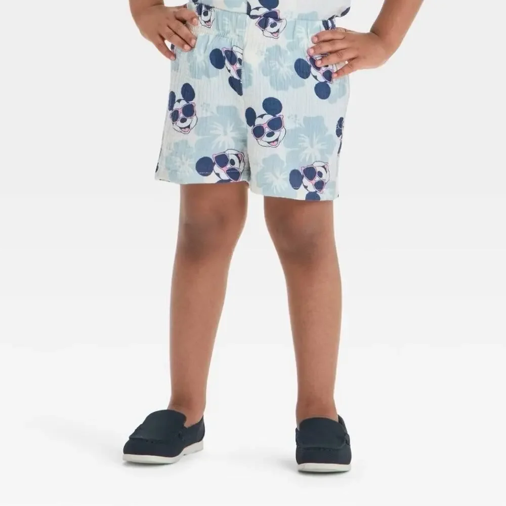 Disney Toddler Boys' 2pc Mickey Mouse Woven Gauze Button-Up‎ Top & Shorts Set