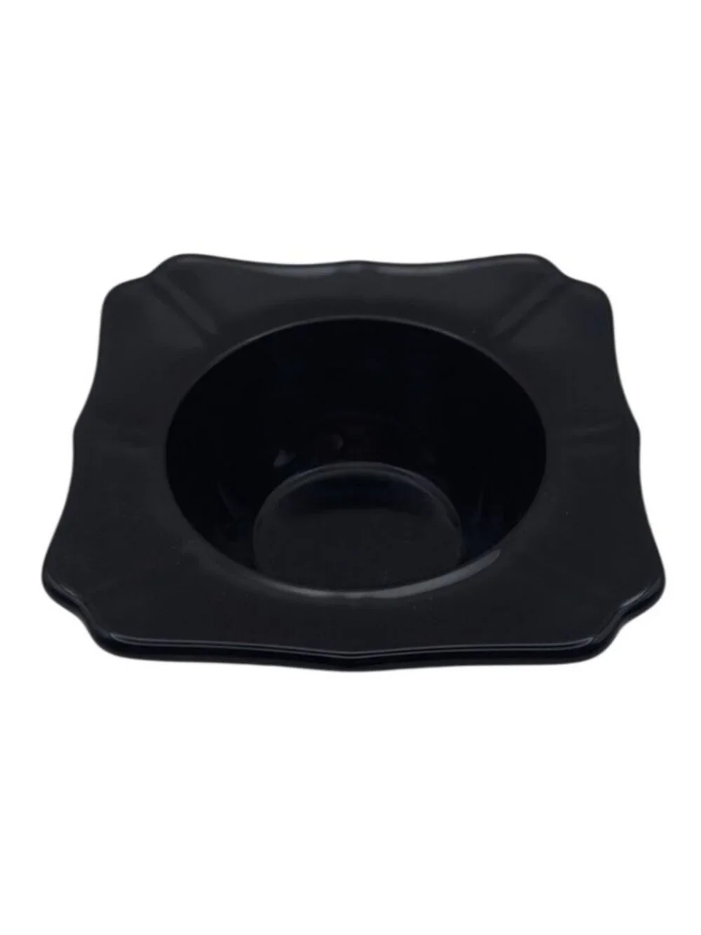 Black Amethyst Square Glass Bowl With Scalloped Edge Vintage Mid-Century Modern
