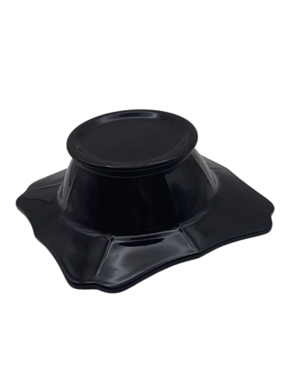 Black Amethyst Square Glass Bowl With Scalloped Edge Vintage Mid-Century Modern