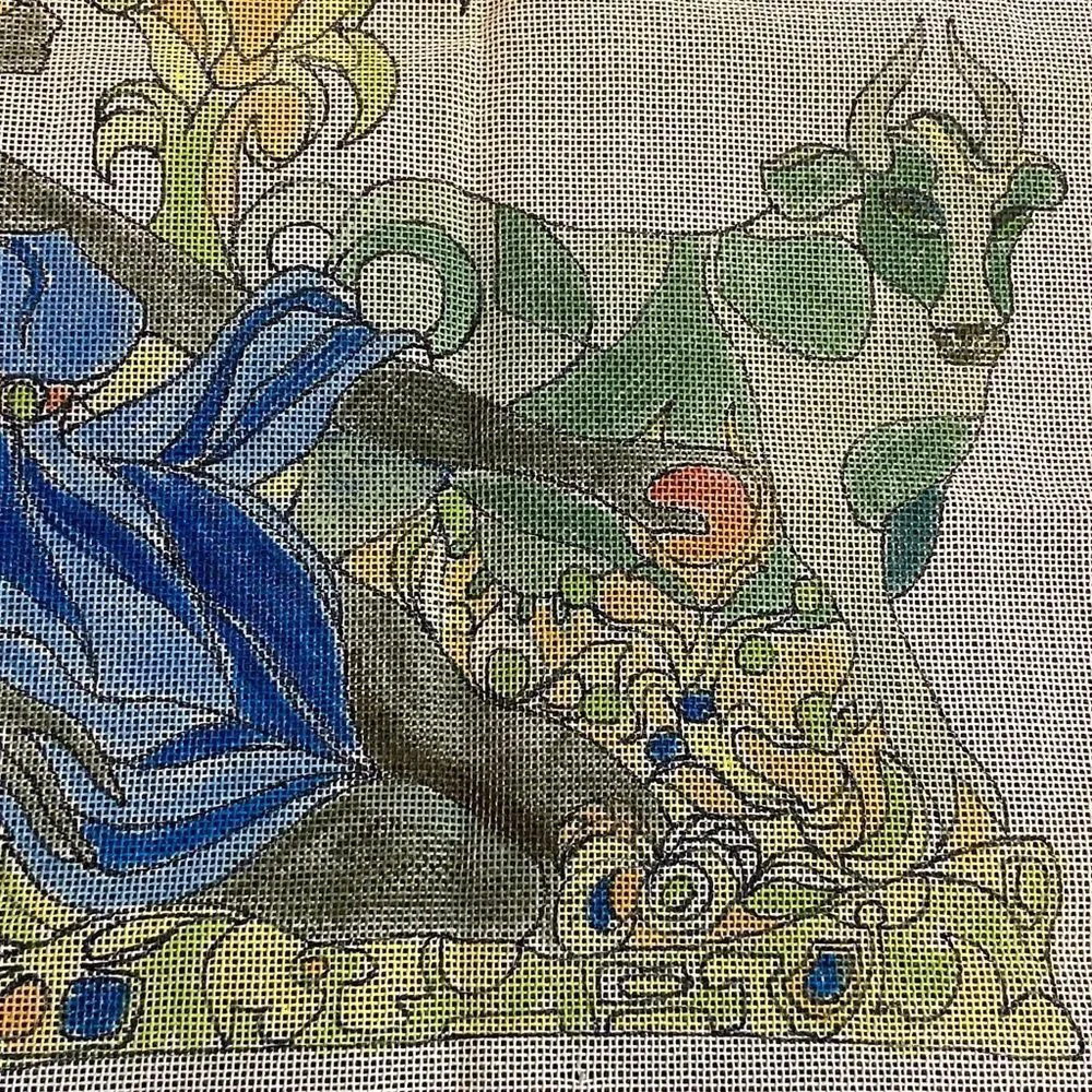 Abstract Reclining Woman and Cow Tapestry in Blue & Green