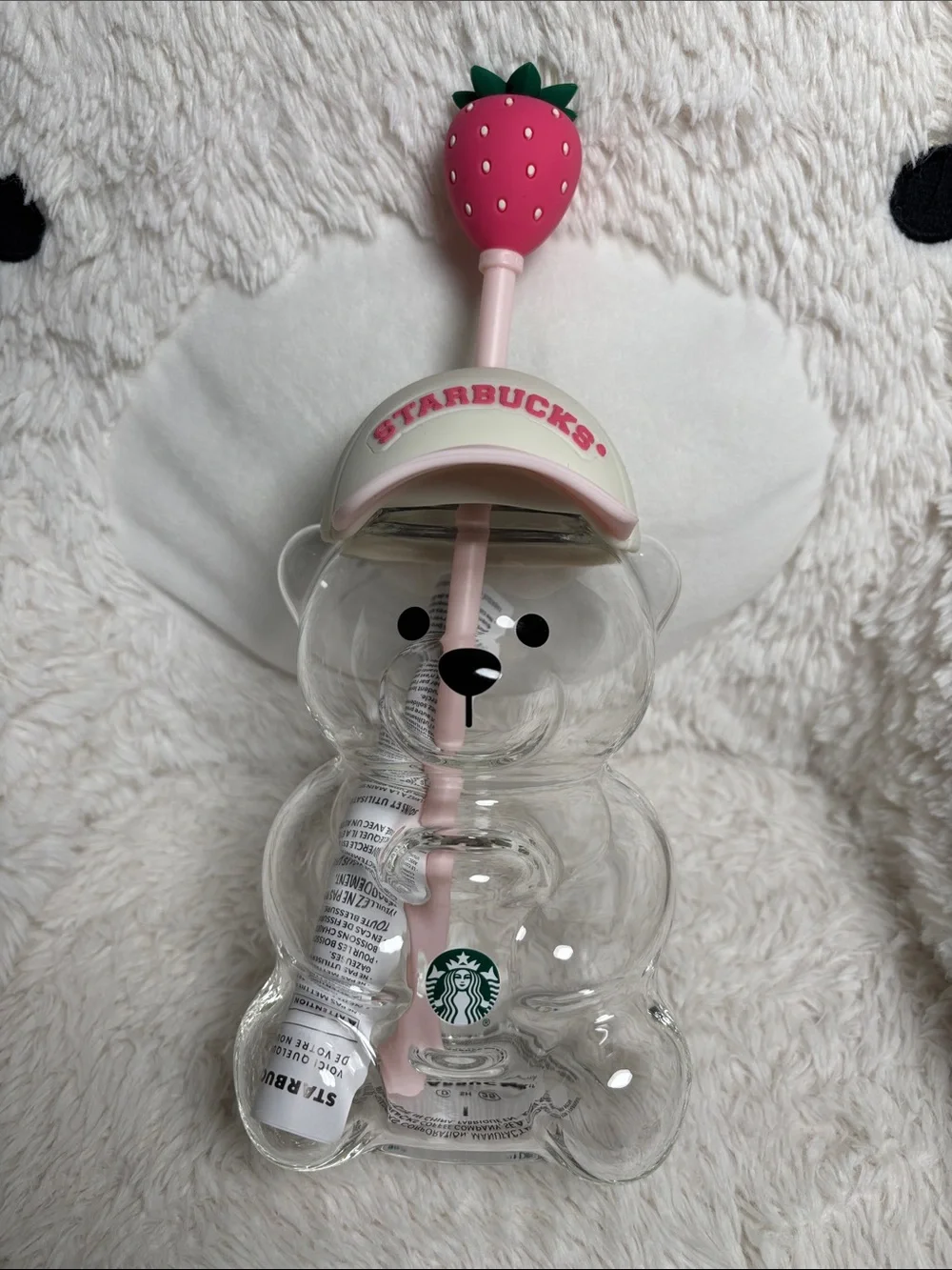 Authentic Starbucks Bearista Bear Glass Pink Drink Strawberry Cup 20 oz. Limited