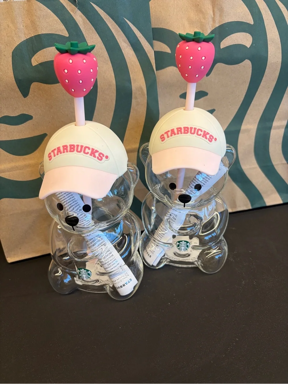 NWT 2pc Lot Summer 2026 Starbucks Bearista Bear Glass Cold Cup 20oz 591 ML