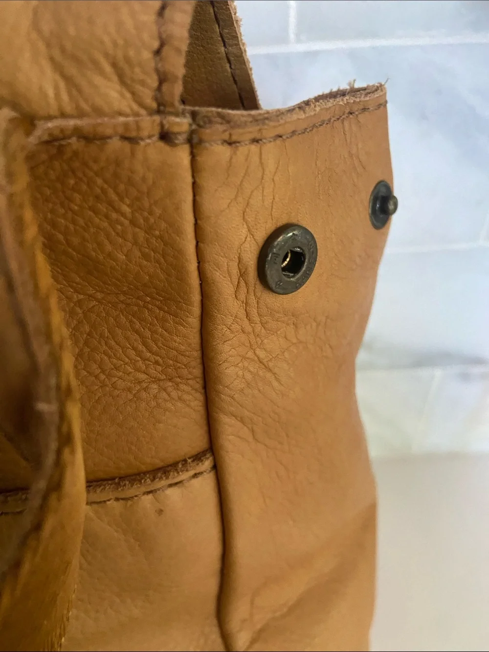Tan Leather Daypack Backpack