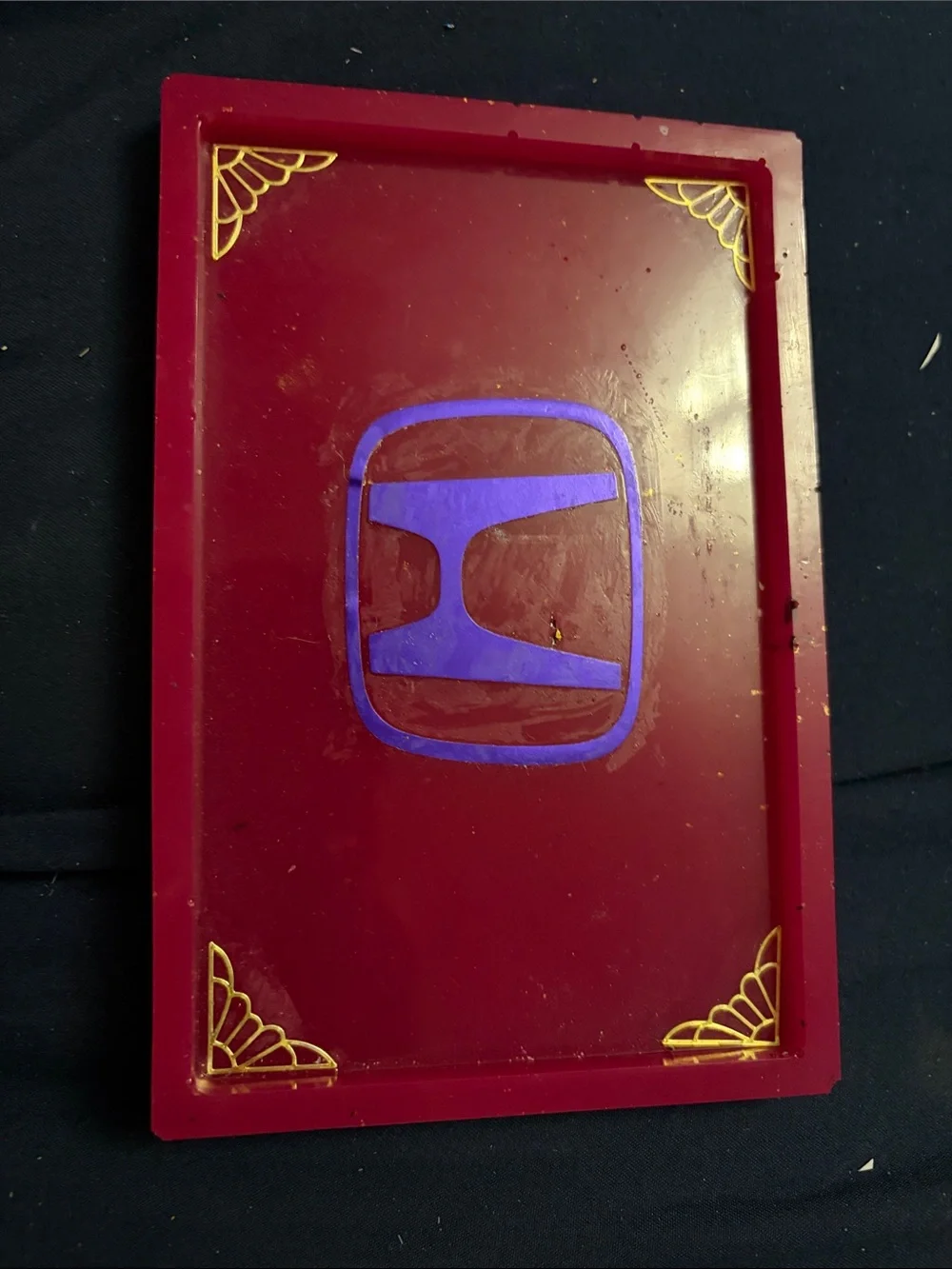 Maroon Decorative Tray with Blue Emblem