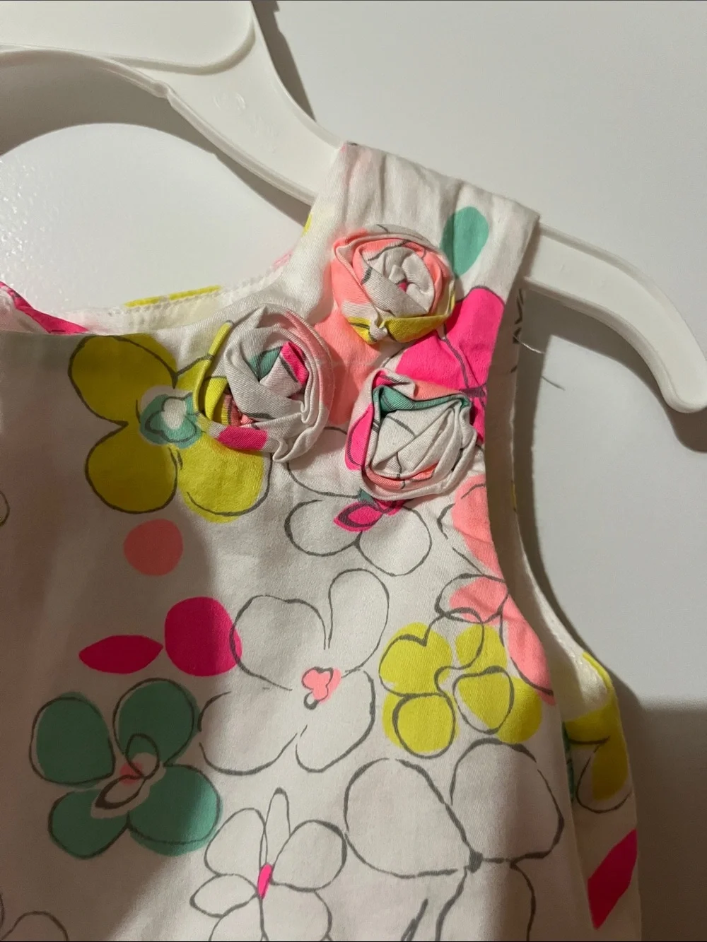 Carter's White Sleeveless Floral Dress with Neon Pink, Yellow & Mint