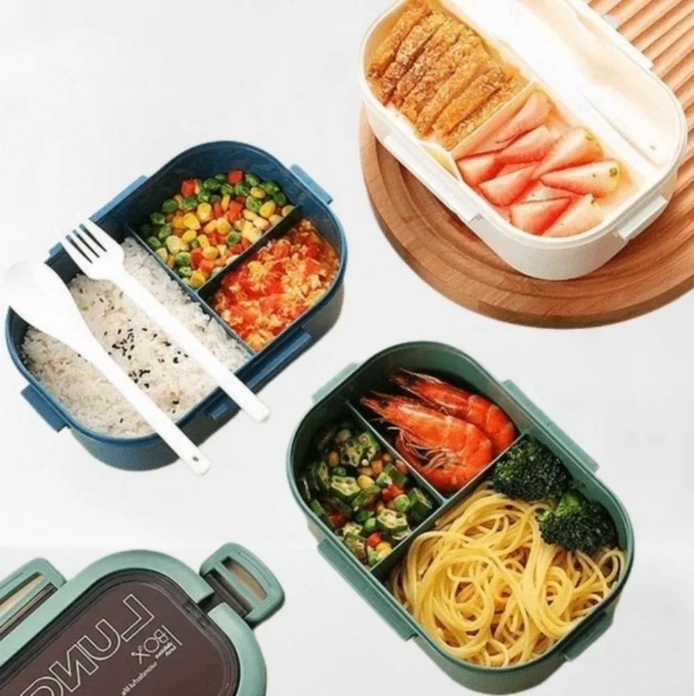 Portable BPA 1200ML Airtight Double Layer Lunch Box with Fork and Spoon‎