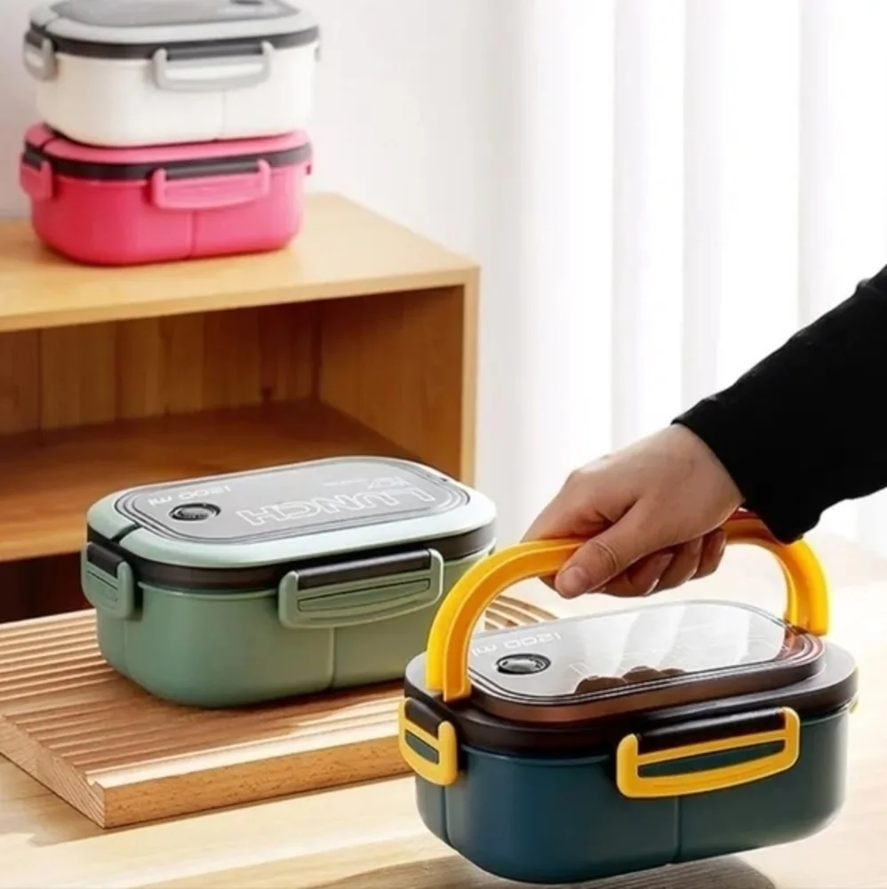 Portable BPA 1200ML Airtight Double Layer Lunch Box with Fork and Spoon‎
