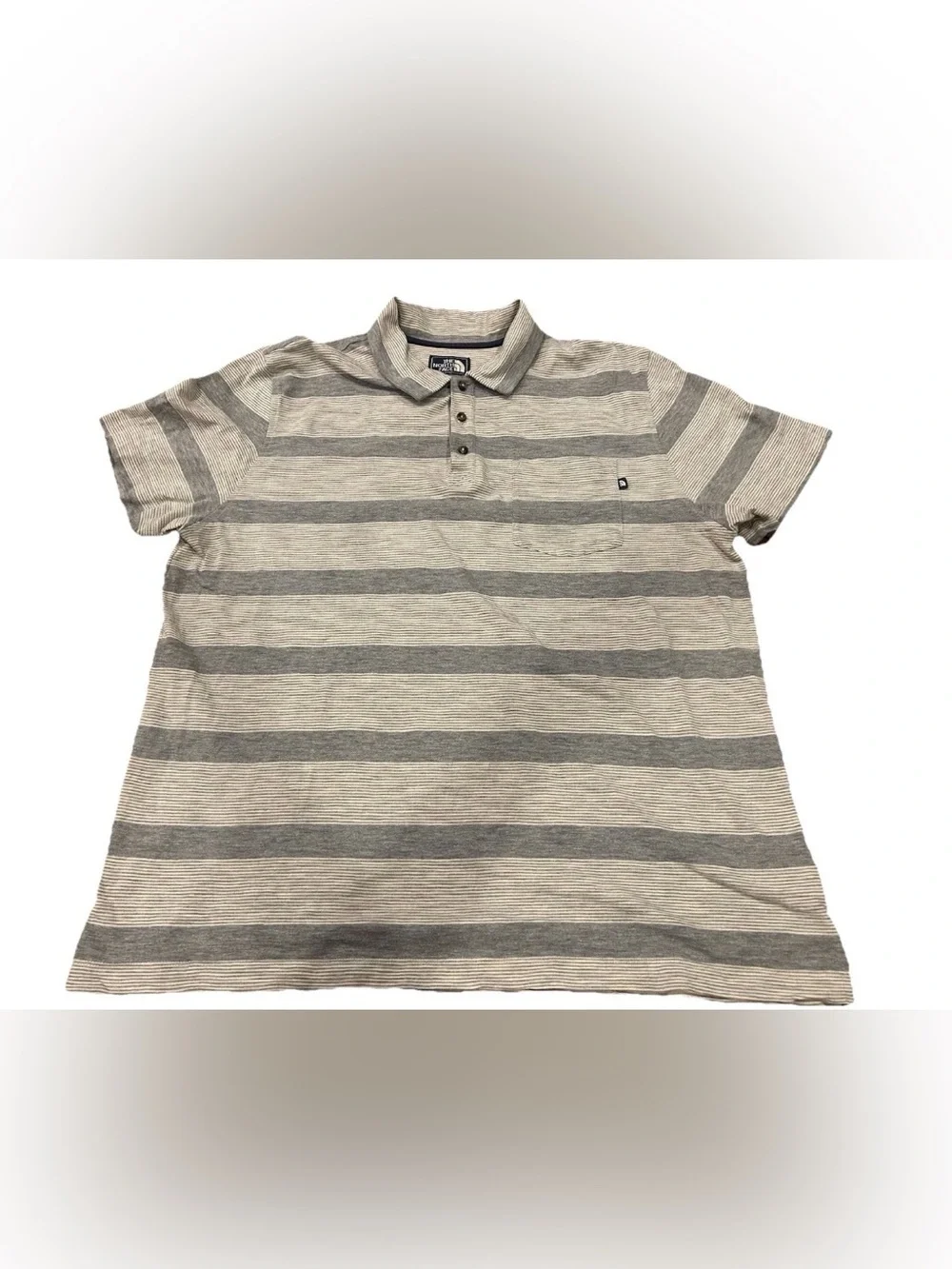 The North Face Polo Shirt‎ Men's XL Gray White Striped Short Sleeve Cotton Blend