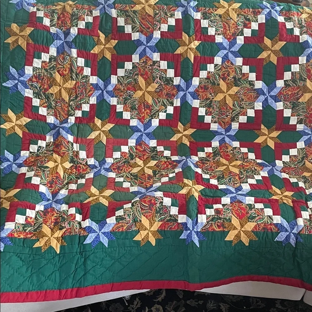 Quilted Blanket String Star Red and Green Polyester Fiber Blanket