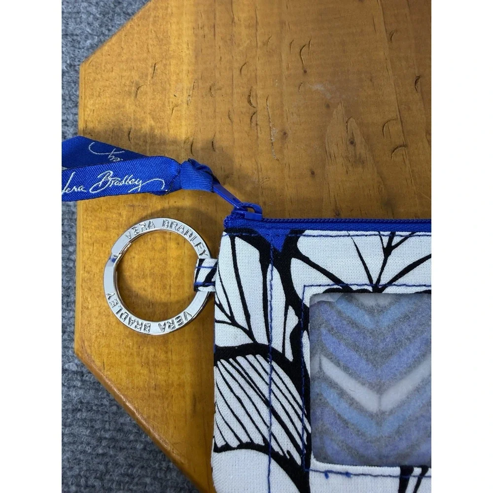 Vera Bradley Zip‎ ID Case Blue Black Floral Print Key Ring Wallet Coin Purse