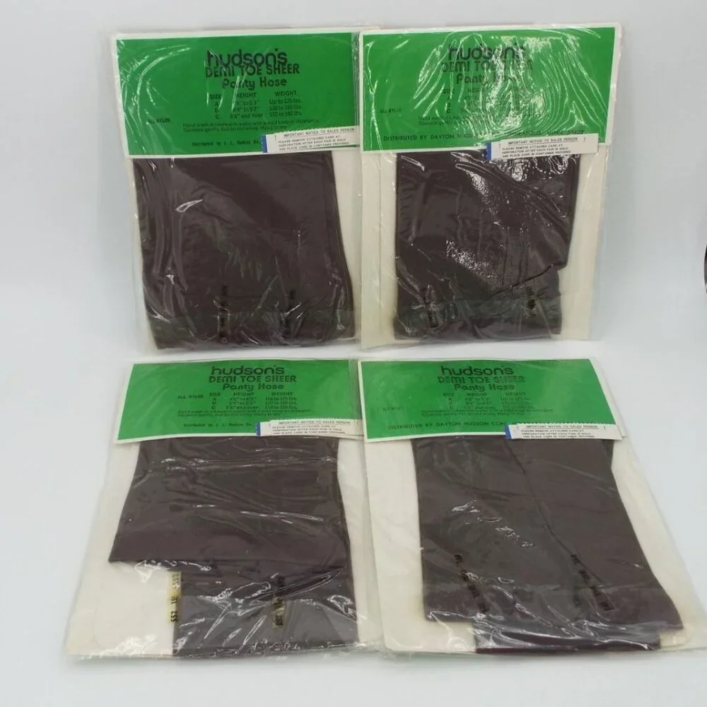 Vintage Hudson's Dark Taupe Demi Toe Sheer Pantyhose Lot of 4 Size B