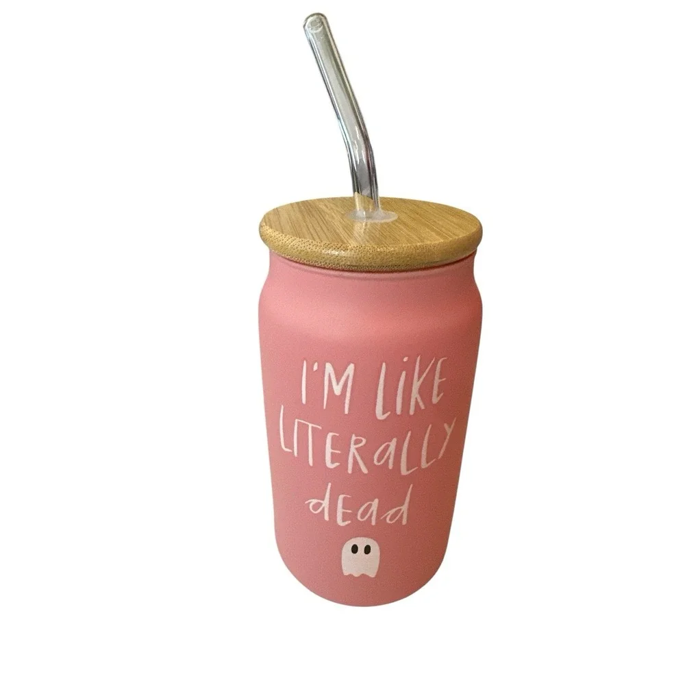 New Prima Design Glass Pink Ghost Sipper Glasses‎ Halloween Tumbler Cup