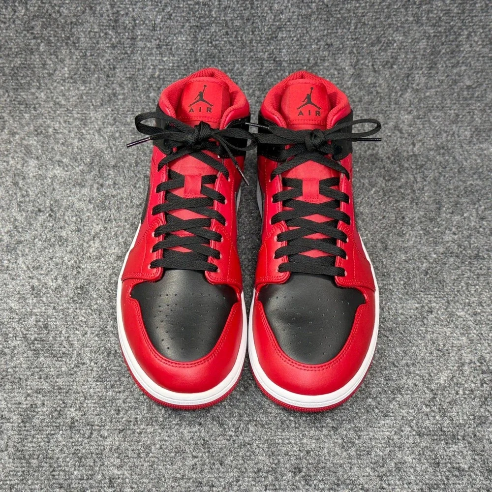 Jordan 1 Mid Reverse Bred Shoes Men's 11 Red Black Athletic Retro Sneakers