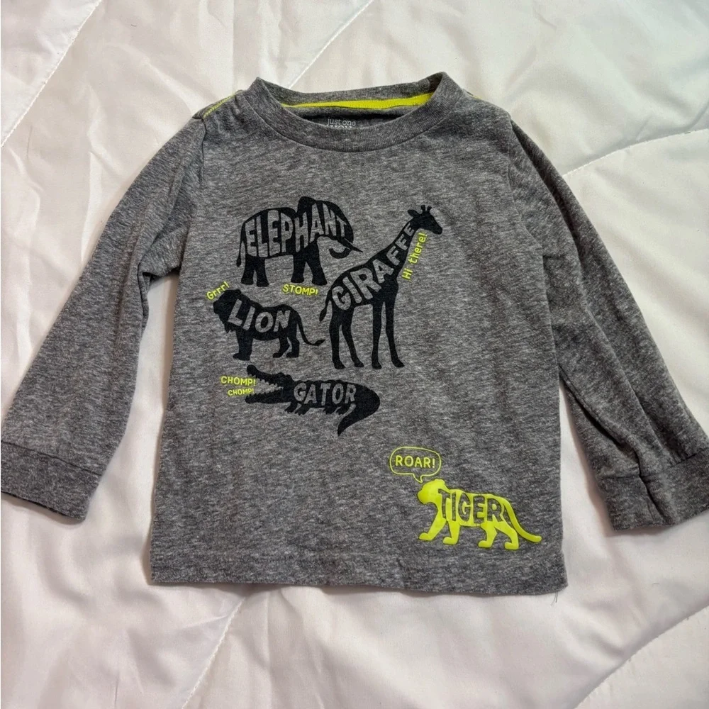Carters 18 months long sleeve shirt gray with zoo animals, giraffe, elephant etc