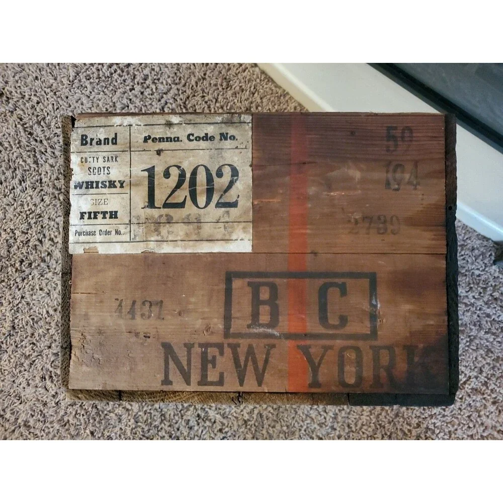 VTG Berry Bros & Rudd Cutty Sark Wooden Crate Box Scotch Whiskey + Pub Mirror
