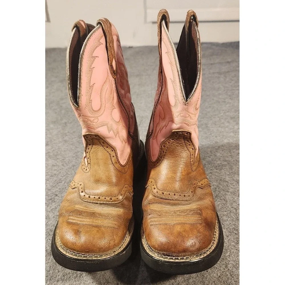 Justin Gypsy Boots Girls Size 9 Brown Pink‎ Leather Western Embroidered Cowgirl